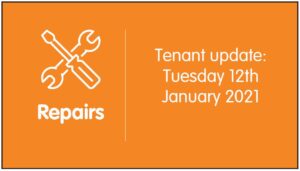 icon of spanner and wrench with text saying repairs update Tuesday January 12th 2021