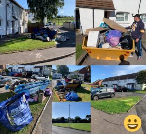 Photo montage of skips full of rubbish from Dinas Powys clean up in October 2020